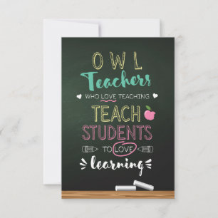 Owl Teachers Who Love Teaching Thank You Card