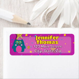 Owl Teal Purple Address Label 