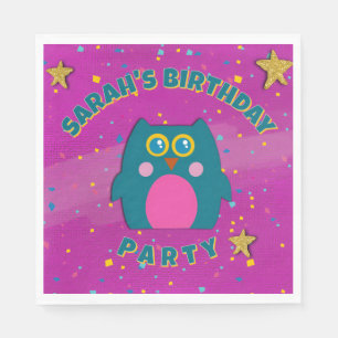 Owl Teal Purple Birthday Napkin