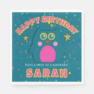 Owl Teal Purple Birthday Napkins