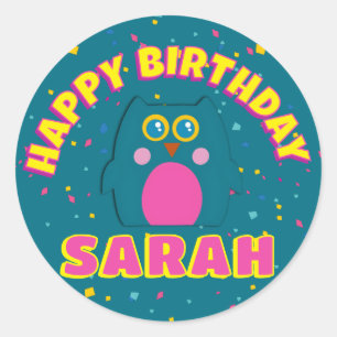 Owl Teal Purple Birthday Sticker Favour