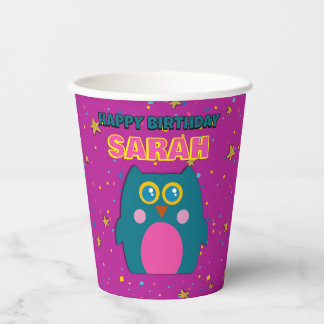 Owl Teal Purple Paper Cup Kids Birthday