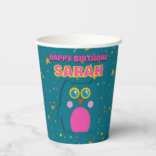 Owl Teal Purple Paper Cup Kids Birthday Party