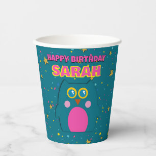 Owl Teal Purple Paper Cup Kids Birthday Party