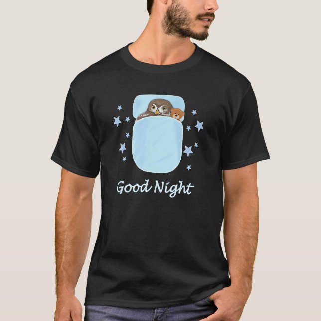 Owl Teddy Bear Good Night Pyjamas Bird Biologist T-Shirt (Front)