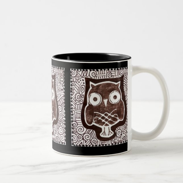 Owl Textile Mug Black Background (Right)