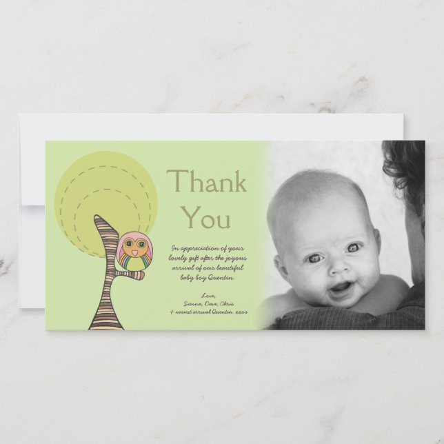Owl Thank You New Baby Arrival Gift Photocard (Front)