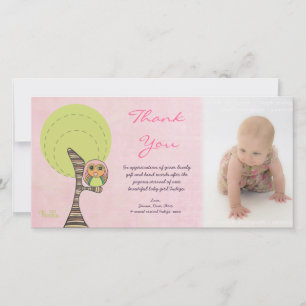 Owl Thank You New Baby Girl Arrival Gift Photocard Card