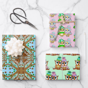 Owl Themed Birthday and Christmas  Wrapping Paper Sheet