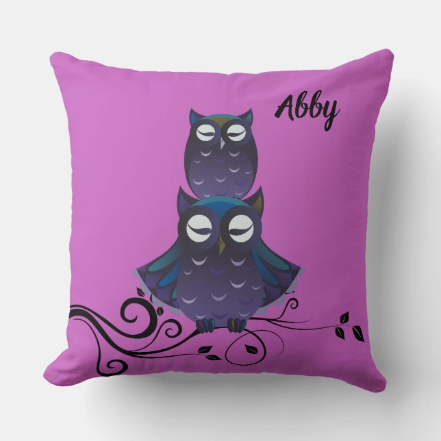 Owl Themed Personalized Home Decor Throw Pillow (Front)