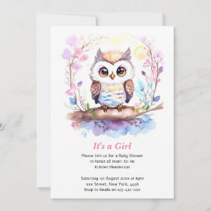 Owl-themed Pink Baby Girl Shower Invitation