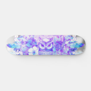 Owl Totem Dreamcatcher Floral Feather Purple Grey Skateboard