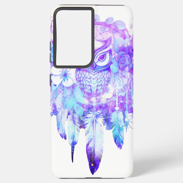 Owl Totem Dreamcatcher Floral Feather Purple Tint Samsung Galaxy S21 Ultra Case (Back)