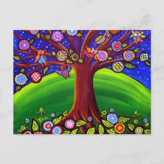 Owl Tree Fun Folk Postcard