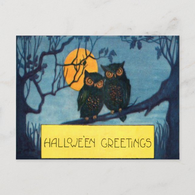 Owl Tree Night Full Moon Halloween Postcard (Front)