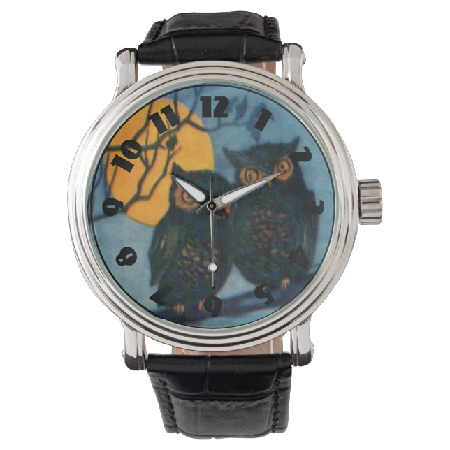 Owl Tree Night Full Moon Halloween Watch (Front)