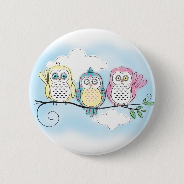 Owl Trio 2 Inch Round Button (Front)