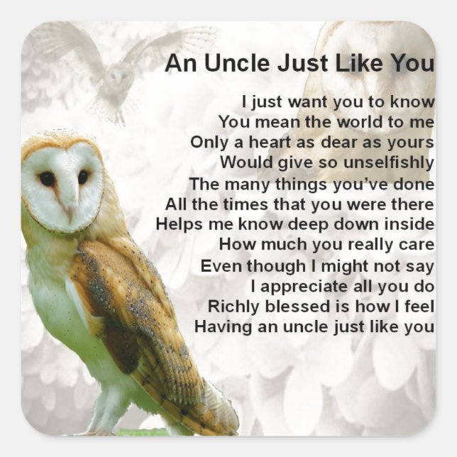 Owl  - Uncle Poem Square Sticker (Front)