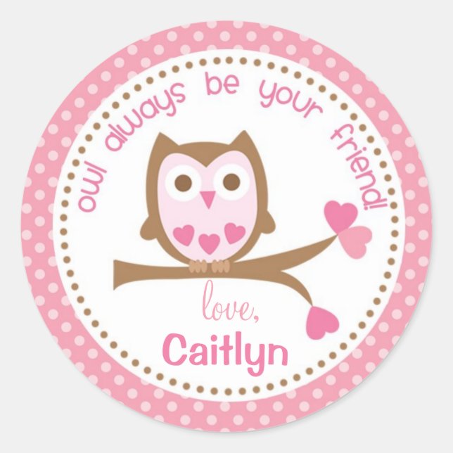 Owl Valentine Stickers Pink Always be your friend (Front)