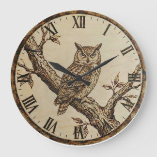 Owl Wall Clock _ Wood-Burned Forest Style