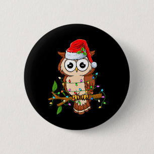 Owl Wearing Santa Hat Xmas - Birds Owl Lover Chris 2 Inch Round Button