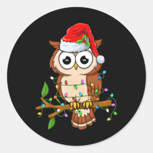 Owl Wearing Santa Hat Xmas - Birds Owl Lover Chris Classic Round Sticker