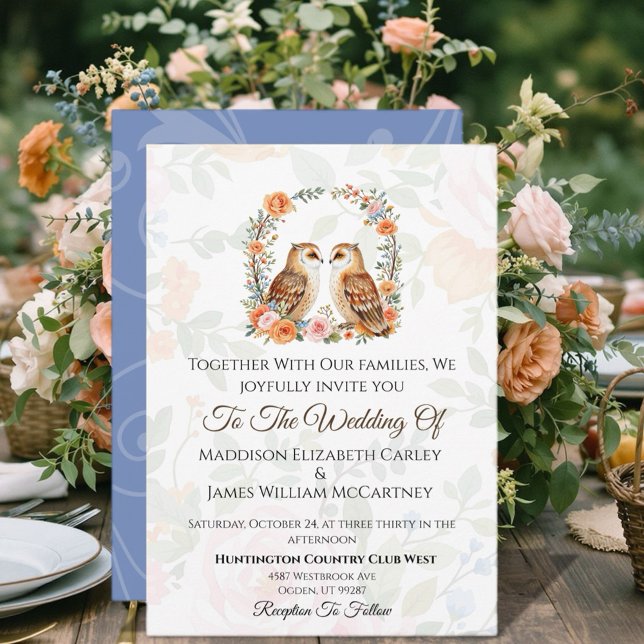 Owl wedding Invi Invitation (Celebrate your special day with this enchanting woodland owl design!)