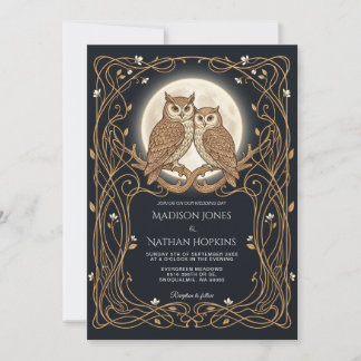 Owl Wedding Invitation Art Nouveau Moon Frame