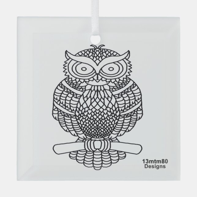 Owl (white square) - Glass Ornament (Front)