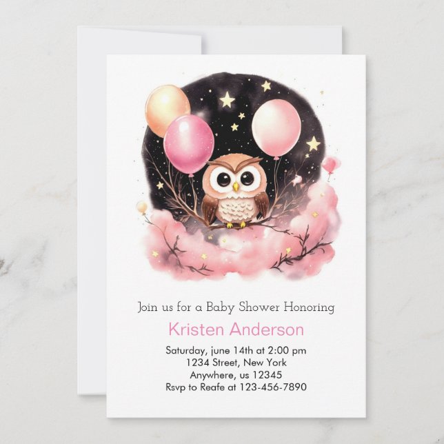 Owl Wildflower Woodland Dreamy Girl Baby Shower Invitation (Front)