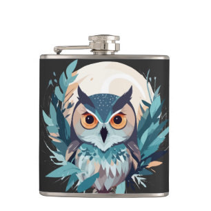 Owl Wildlife Animal Nature Outdoors Watercolor Art Hip Flask