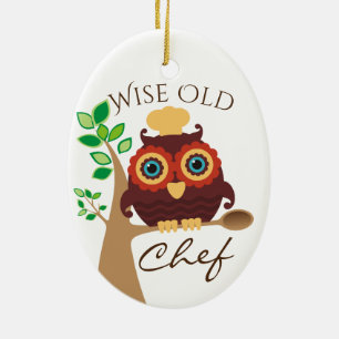owl wise old chef culinary Christmas ornament