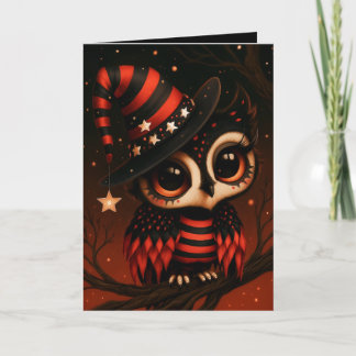 Owl Witch Halloween Costume Illustration Card