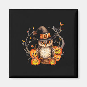 Owl Witch Hat Pumpkin Spooky Halloween Kids Men Wo Magnet