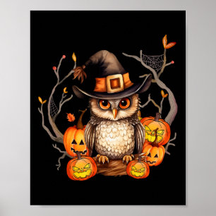 Owl Witch Hat Pumpkin Spooky Halloween Kids Men Wo Poster