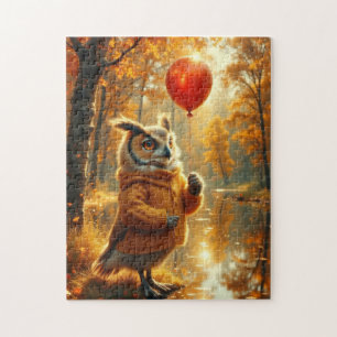 Owl with a red Balloon in Autumn Jigsaw Puzzle