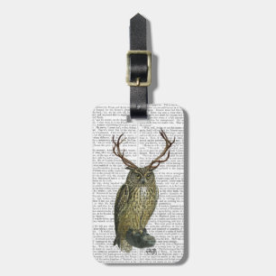 Owl with Antlers plain 2 Luggage Tag
