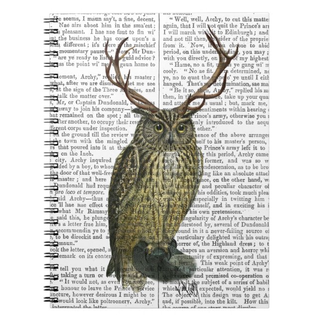 Owl with Antlers plain 2 Notebook (Front)
