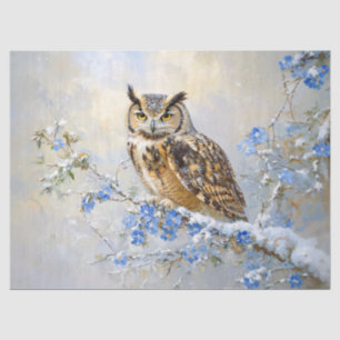 Owl with Blue Flowers Painting Decoupage Tissue Paper