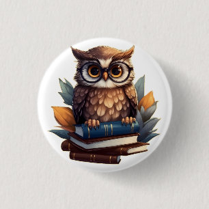 Owl with books 1 inch round button