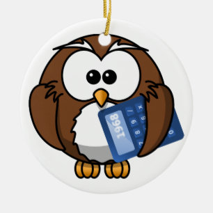 Owl with Calculator, math, student, accounting, Ceramic Ornament