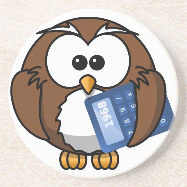 Owl with Calculator, math, student, accounting, Coaster (Front)