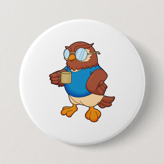 Owl with Coffee mug 3 Inch Round Button (Front)
