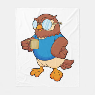 Owl with Coffee mug Fleece Blanket