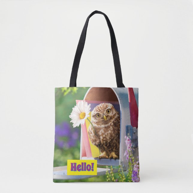Owl With Flower In Mailbox Tote Bag (Front)