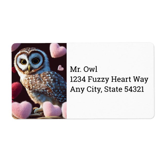Owl with Fuzzy Hearts Shipping Labels (Front)