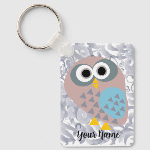 Owl with grey watercolor keychain