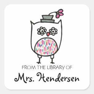 Owl with Hat Bookplates Square Sticker