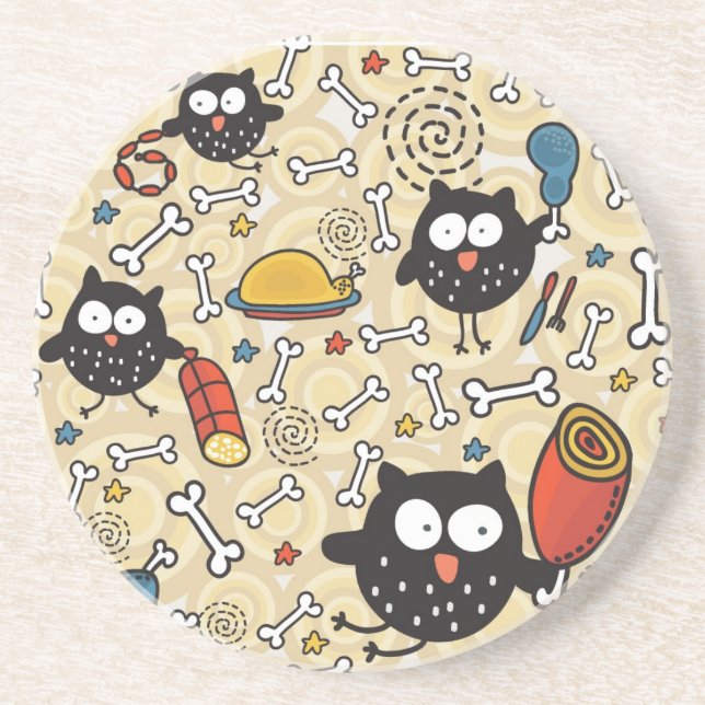 Owl with Meat Pattern Coaster (Front)