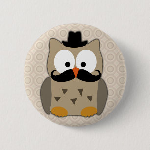 Owl with Moustache and Hat 2 Inch Round Button